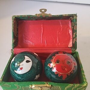 Chinese Cloisonne Sun And Moon Baoding Balls